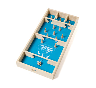 Overhead view of a skittles board game.