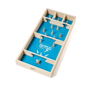 Full view of a skittles game board.